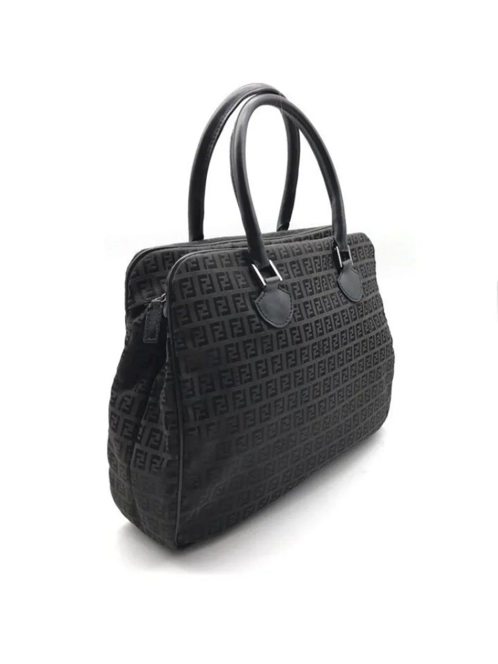 Fendi Zucchino Nylon Canvas Business Hand Bag Black